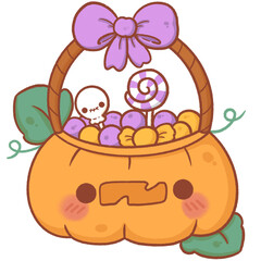 Candy in halloween pumpkin, halloween cartoon