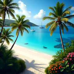 Fototapeta premium tropical beach with palm trees, Top 10 White Sand Beaches - Tropical Paradise Getaways.png