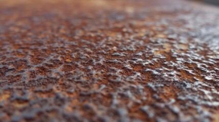 A close-up view of a rusted metal surface with textured patterns and rich earthy tones,