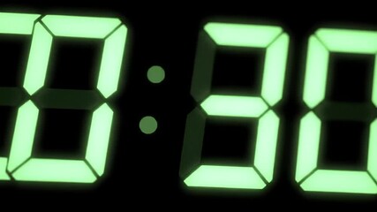 Green digital clock, 0800, dark background, website use