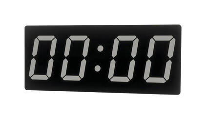 Minimalist black digital clock displaying midnight time showing 00:00 in bold white numbers