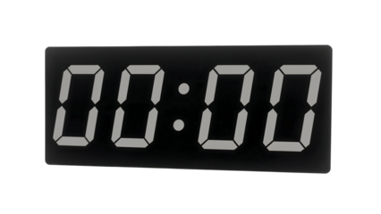 Minimalist black digital clock displaying midnight time showing 00:00 in bold white numbers