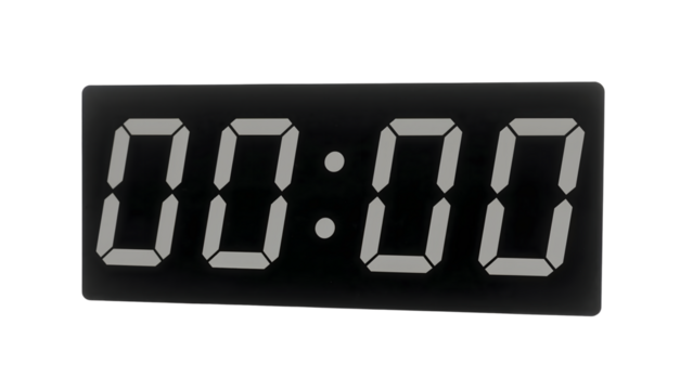 Minimalist black digital clock displaying midnight time showing 00:00 in bold white numbers