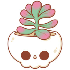 Pink-green succulent in skull pot, halloween decoration