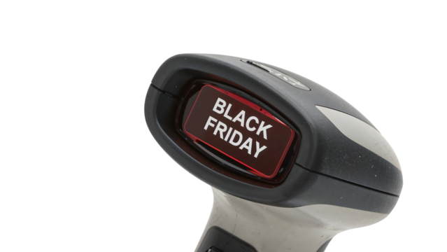 Black friday barcode scanner highlighting retail sale season and shopping trends