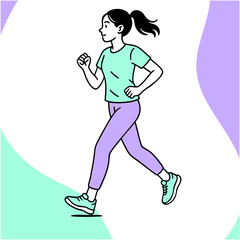 Minimalist pastel-colored vector of a woman doing fitness activity. Soft tones, flat design, full body, no background. Calm and modern style for wellness, exercise, and healthy lifestyle concepts.
