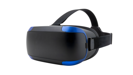 Modern virtual reality headset with blue accents isolated on isolated background