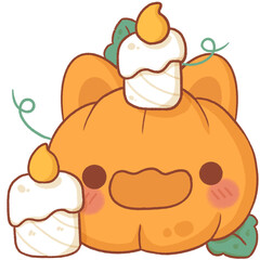 Candle on cute cat pumpkin cartoon, halloween cartoon