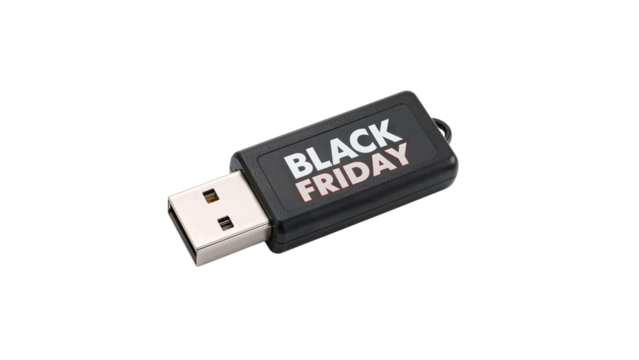Black friday usb flash drive highlighting retail sales and digital storage concepts - Powered by Adobe