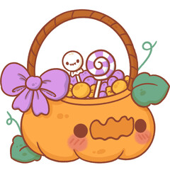 Cute pumpkin with candy, halloween cartoon