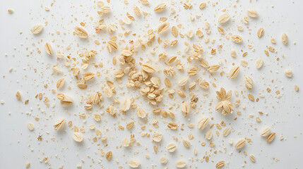 Falling oat flakes isolated on white background, cutout