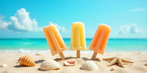 Colorful ice  cream on a beach