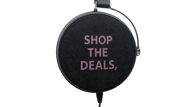 Headphone speaker with shop the deals text for promotions or marketing - Powered by Adobe