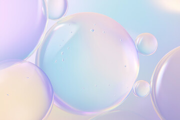 Abstract pastel 3D scene featuring smooth ceramic surfaces and rainbow-lit bubbles. Soft depth and minimalist composition for modern design use.