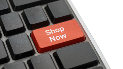Shop now button on keyboard  ecommerce concept highlighting online shopping