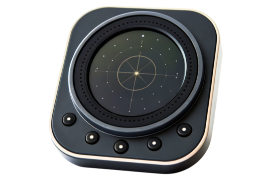 Futuristic celestial navigation device with a star chart isolated with transparent background