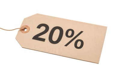 Brown tag with 20 discount offer on isolated background for sales promotions