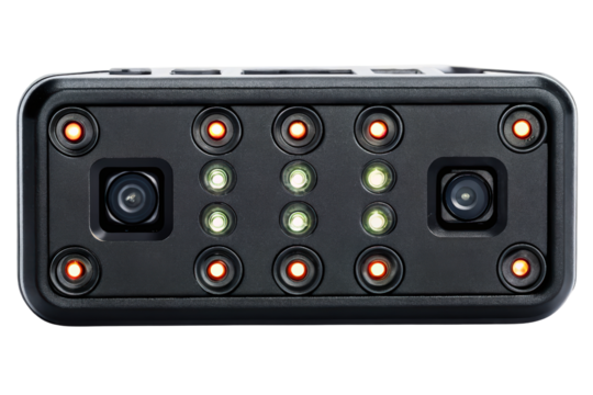 High-tech security scanner with dual cameras and infrared LED isolated with transparent background