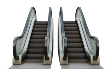 Two escalators going up on transparent background
