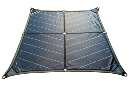 Portable lightweight, and foldable solar panel for outdoor charging isolated with transparent background