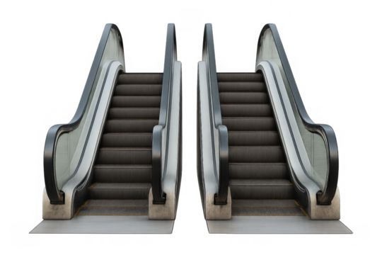 Two escalators going up on transparent background