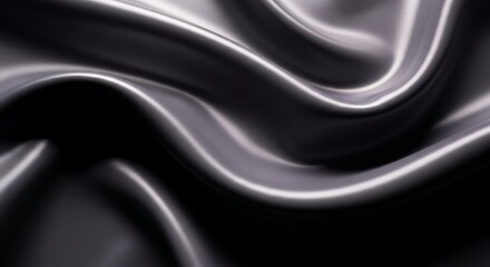Elegant black satin fabric texture with flowing waves perfect for backgrounds and designs conveying luxury sophistication and smooth surfaces