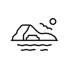 Minimalist line art a sun over a cove with waves beach ocean