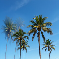 Obraz premium Tropical palm trees against blue sky in sunny natural landscape