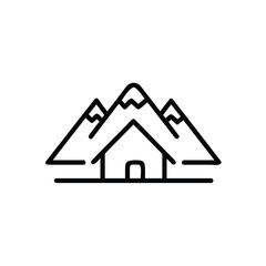 Minimalist outline icon a house nestled between mountains cabin home