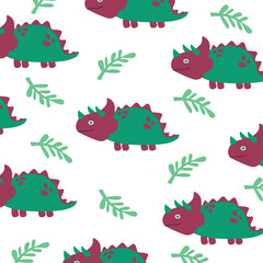 green triceratops dinosaur cartoon seamless pattern vector design for kids apparel fullprint fabric