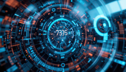 Fototapeta premium Abstract digital interface with glowing blue and orange elements