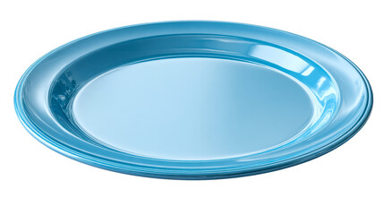 Bright blue plate with a glossy finish on a transparent background