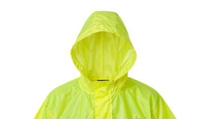 Bright yellow raincoat with hood  minimalist design and waterproof protection for outdoor activities
