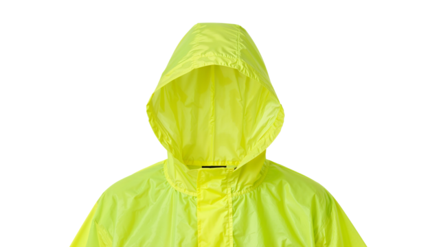 Bright yellow raincoat with hood  minimalist design and waterproof protection for outdoor activities
