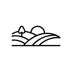 Minimalist outline rolling hills with a sun tree nature landscape