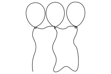 Continuous one line drawing of three balloons floating in minimal style
