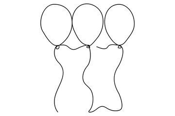 Continuous one line drawing of three balloons floating in minimal style
