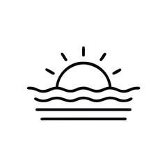 Outline a setting sun over wavy water lines sunset horizon