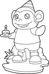Monkey Birthday Cake Animal Vector Graphic Art Illustration