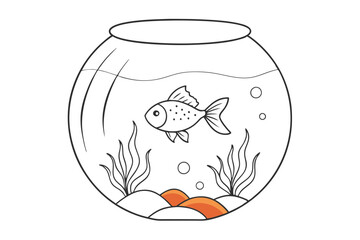 Elegant Goldfish Swims in Jar Scene Vector Illustration