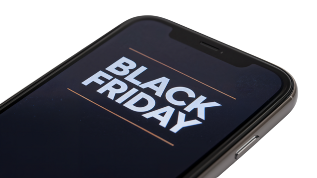 Modern smartphone featuring black friday sale advertisement on screen - Powered by Adobe