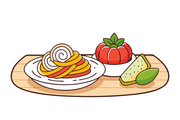 Italian Pasta Platter with Lasagna and Garlic Bread Vector