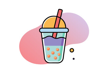 Trendy Bubble Tea with Straw Line Drawing for Clipart Use