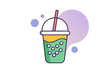 Colorful Bubble Tea Drawing with Tapioca and Straw Vector