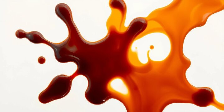 Spilled coffee, dark brown liquid forming irregular shapes on white surface ,  coffee stain,  graphic