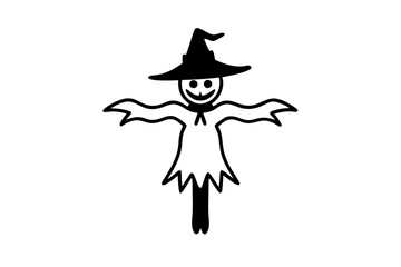 Spooky Halloween Scarecrow Line Drawing for Horror Designs
