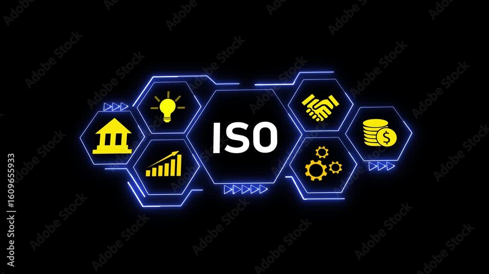 Poster neon i s o hexagon technology animation abstract background futuristic digital interface design. iso