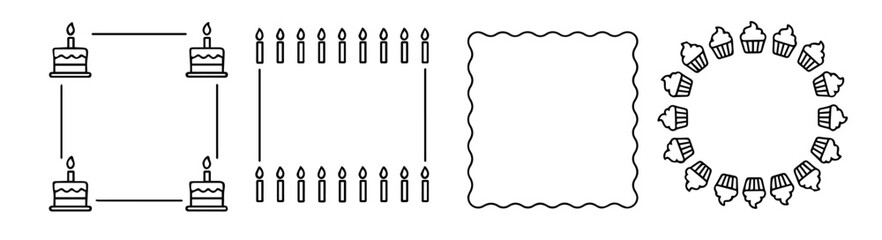 Outline Border Collection Made of Birthday Elements, Editable Formats: AI, EPS, JPG, PNG, Ideal for Both Digital and Print Use
