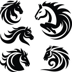 Black and white horse head silhouette vector illustration for tribal animal tattoo design