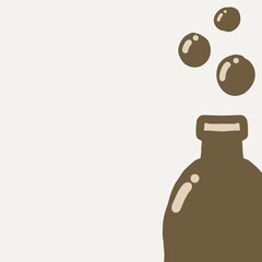 Minimalist brown background with a water bottle with bubbles